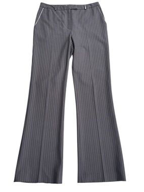 Margaret M Black Pinstripe Faux Leather Trim Bootleg Pants (8)